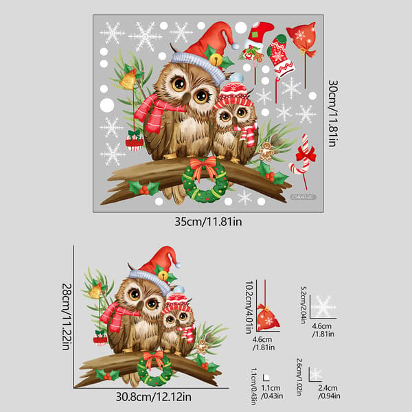#Julegren tegneserieugle glassticker 30*35cm#