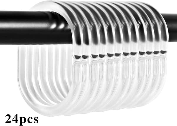24-pack duschdraperiringar, C-formade duschdraperiringar i plast, duschdraperiringar, transparenta duschdraperiringar för duschfönsterstång