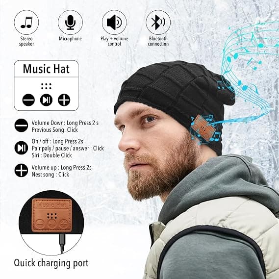 Bluetooth 5.0 Hat til Mænd, Julegaveidé, Unisex Ski Musik