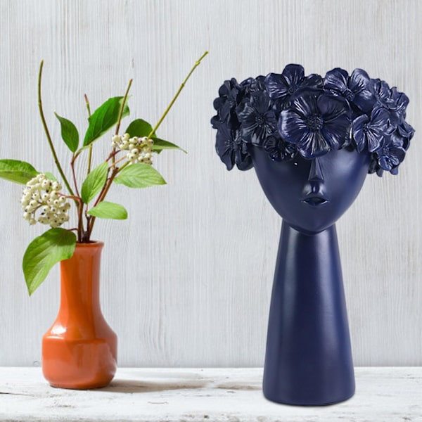 Blomsterkrans Flicka Vas Krona Förvaringslåda Dockhuvud Kruk Barnkammare Dekor Dark Blue