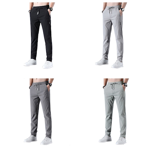 Snabbtorka Stretchbyxor för män, Ice Coola Andningsbyxor Löpning Jogger Träningsbyxor med dragsko med fickor dark grey 4XL