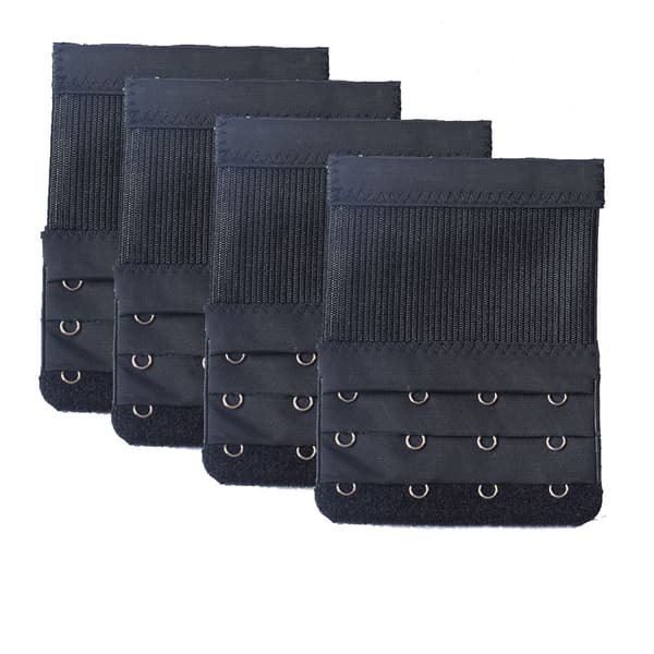 4 stk (svart) BH-forlengere med 4 kroker, 4 kroker elastiske