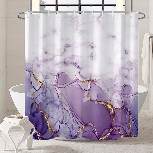 Marmor badrum duschdraperi lila guld tyg duschdraperier med krokar akvarell abstrakt duschdraperi foder 72x72 tum Purple 72x84 inch