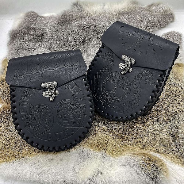 Keskiaikainen vintage-rahapussi, laukku, asustetarvike miehille ja naisille, viikinkityylinen nahkainen kiristysnyörilaukku, kolikkolompakko 1 One Size-Medieval