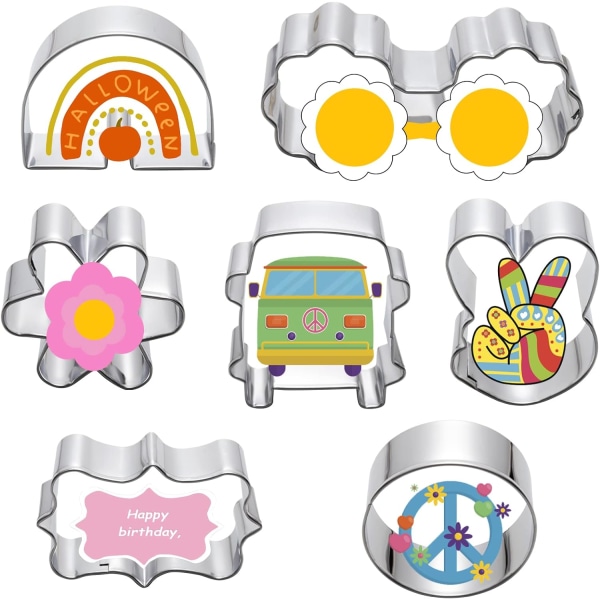 7 bitar mini metall kakskärare set - fredstecken Groovy bakning