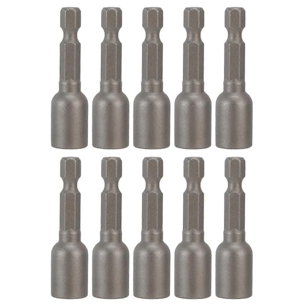 10 stk. kraftmuttertrekker sekskantet magnetisk bitssett, pipe slagborebits M8x48mm 1/4in skaft grå