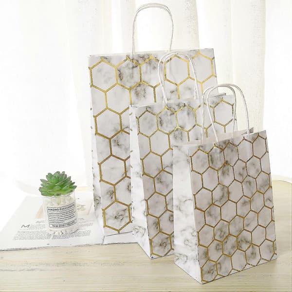 Varmstemplet Marmor Taske, Hvid Kraft Papirpose, Mode Papirvare Taske, Gavepose, Medium