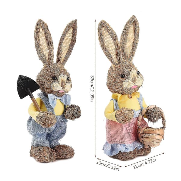 Standing Rabbit Figurine 2pcs Party Supplies, Home Decor Easter Handmade Grass Rabbit