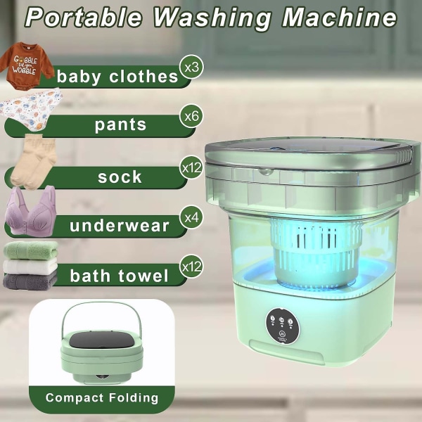 Bärbar tvättmaskin, hopfällbar torktumlare, minitvättmaskin, liten smart tvättmaskin, 3 rengöringslägen för babykläder, camping, husbil och resor Interchangeable plug