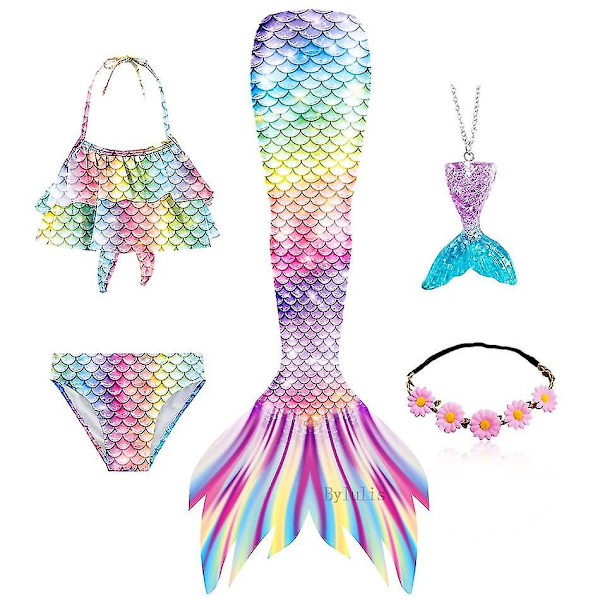 2023-5st/ set Girls Mermaid Tail Baddräkt Barn Den lilla sjöjungfrun Kostym Cosplay Strandkläder Baddräkt-1 Package 17 140