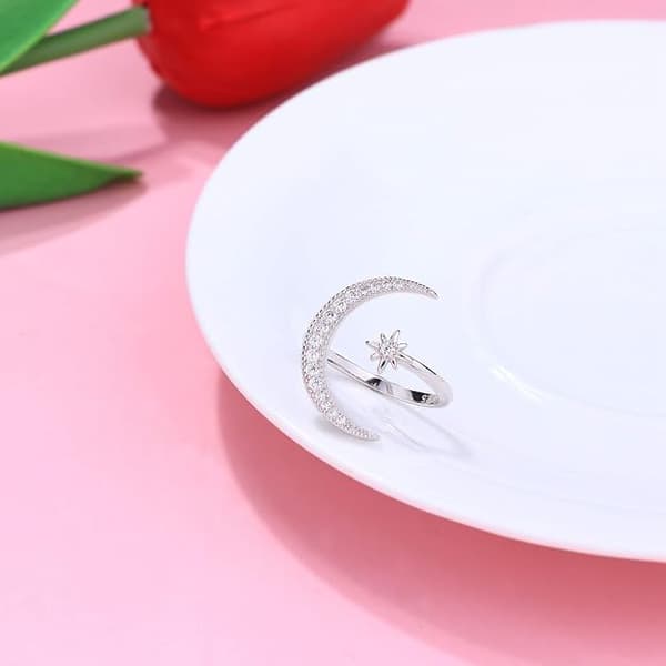 Damring 925 Sterling Silver Justerbar Öppen Ring för Kvinnor Flickor
