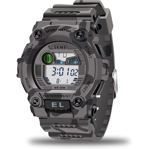 Pojkar Camouflage LED Sport Barnklocka Vattentät Digital Elektronisk Militär Armbandsur för Barn med Luminous Alarm S qd