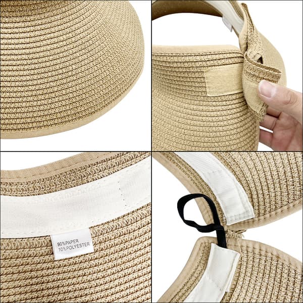2X (Beige & Sort) Kvinders Strand Sol Halmhat med Bred Skygge Visor