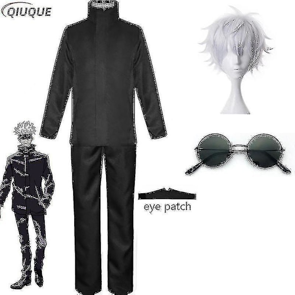 2023 - Anime Jujutsu Kaisen Gojo Satoru Cosplay Kostym Toppar Byxor Ögonlapp Halloweenfest Herruniform Peruker - 1-1 Black Package 4 XXL