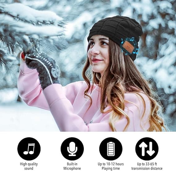Bluetooth 5.0 Hat til Mænd, Julegaveidé, Unisex Ski Musik