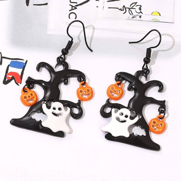 Øredobber Halloween Black Tree og White Ghost Drop øredobber for kvinner