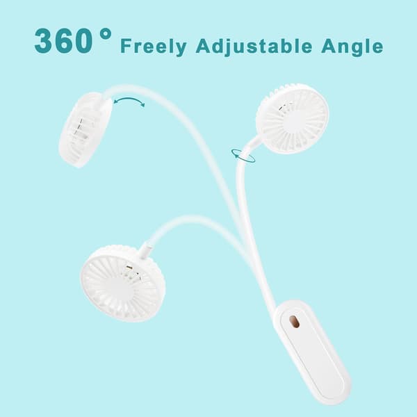 Hvid - Bærbar Halsventilator, Mini USB Halsventilator, 360° Fri Rotation