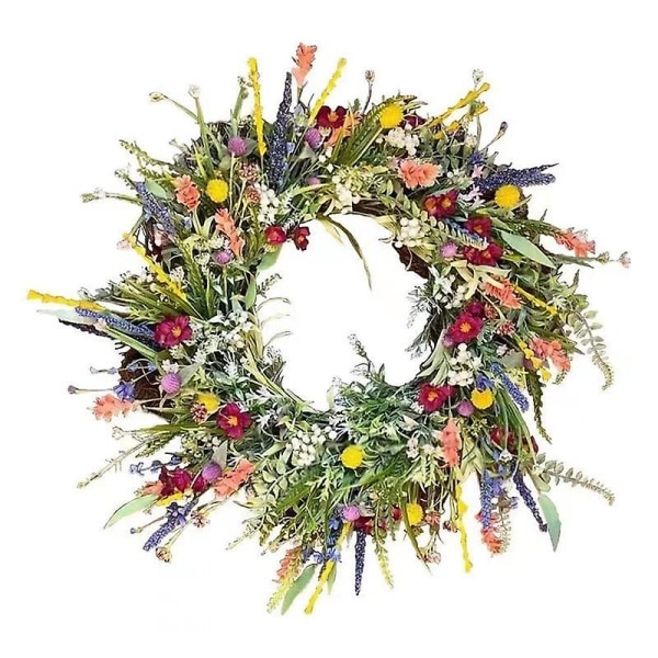 2024 Udendørs Hoveddør Forår og Sommer Vildblomst Guirlande Simuleret Tørrede Blomster Vejrbestandig Grøn Året Rundt Guirlande, Hjem, Landskab, Indendørs 35cm