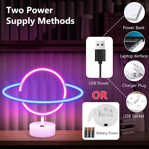 Planet Neonljus, LED-nattlampa för barnrum, Batteri/USB-driven Dekoration qd Planet