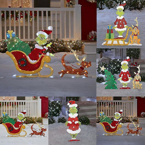 3-pack Julgran Grinch-set med belysning - Juldekoration för trädgård C
