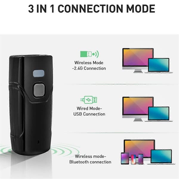 M3 Mini Bærbar 1D 2D Bluetooth Strekkodeskanner 2.4G Trådløs QR-kode Skjermbildeleser for PDF417 Data