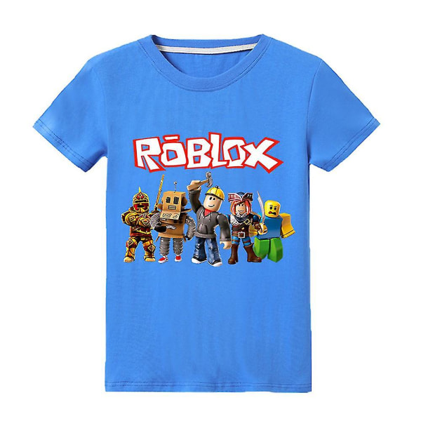 Roblox Kids Kortärmad T-shirt Pojkar Summer Tee Shirt Crew Neck Top Blue 5-6Years