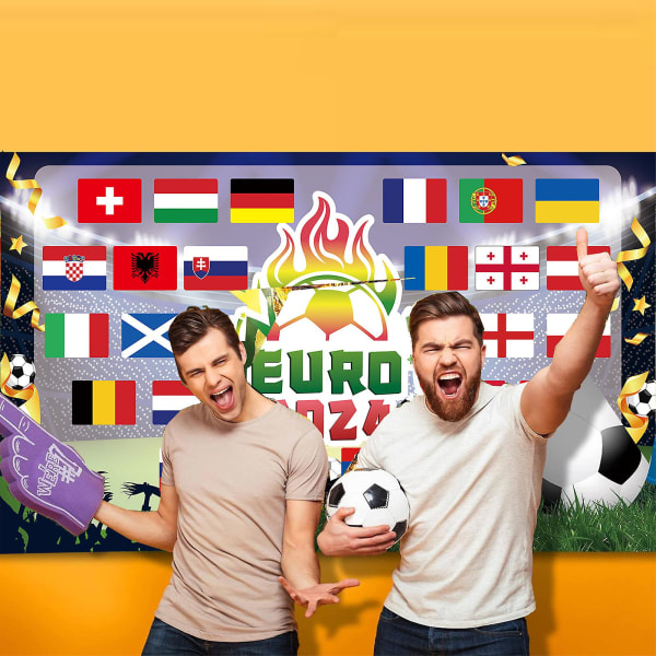Euro Fotboll 2024 Bakgrund Stor Banner, EM-Dekorationer 2024 Dekoration, 24 Lag Tygflaggor Banner A
