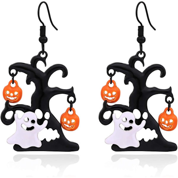 Øredobber Halloween Black Tree og White Ghost Drop øredobber for kvinner