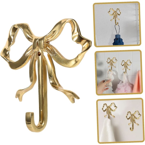 Rosett Krok Sängrumsdekor Dekoration för sovrums klädhängare Hatthängare Sticky Wall Krokar Handdukskrok Mässing Klädkrok Pilkläder Krok Bright Gold