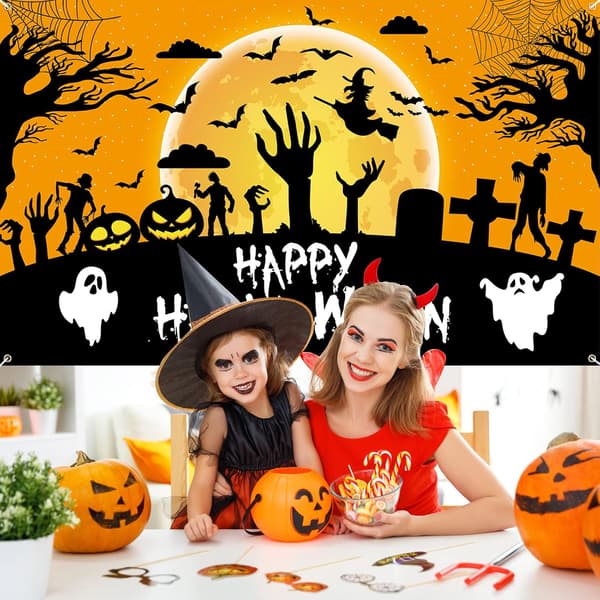 Stor Halloween-baggrundsbanner - Orange Moon Pumpkin