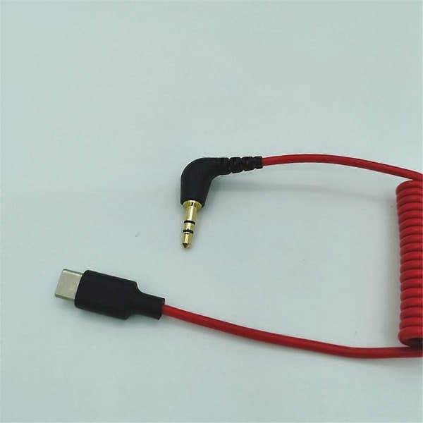 USB C til 3,5 mm kabel til Wireless Go II, oprullet retvinklet han DAC AUX-adapter lydkabel