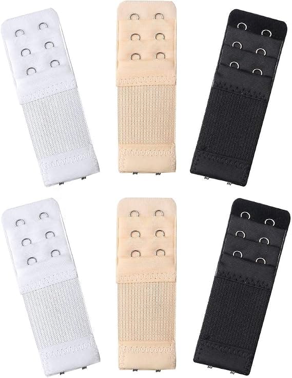 6-pak Elastiske 2/3 Kroker BH-forlengere for Kvinner (Hvit, Svart, Beige)