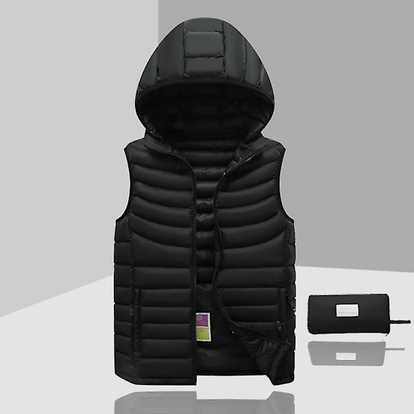 Dunjacka Herr Ärmlös Avtagbar Huva Vinter Lätt Solid Färg Black XS