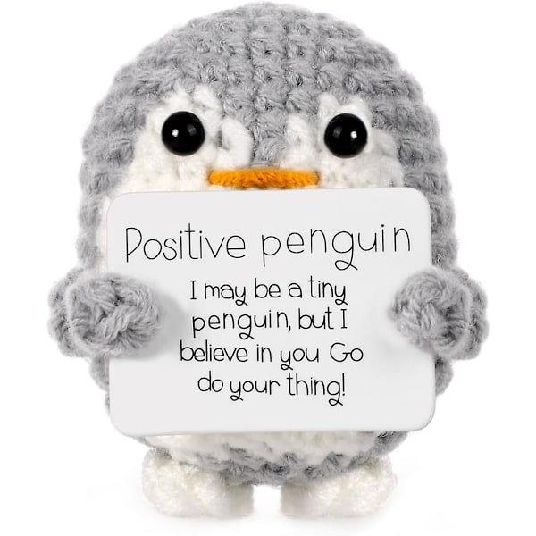Mini Morsom Positiv Pingvin, Strikket Leke med Positivt Kort Emosjonell Støtte Hekle Dukke Oppmuntrende Gave til Familie Venner Gray Penguin