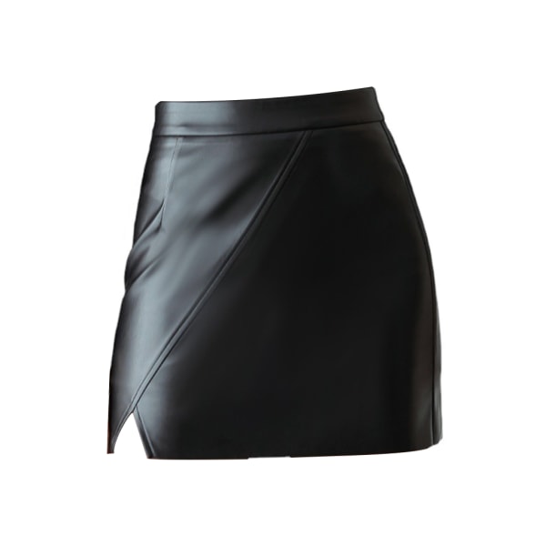 Winter Leather Bodycon Irregular Mini Skirt High Waist Dress Black/ XXL