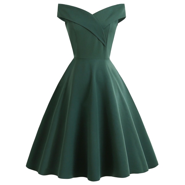 Kvinnors Off Shoulder Plisserade A-Line Cocktail Party Klänningar Green XL