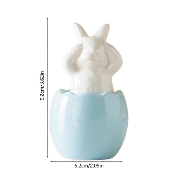 Ceramic Rabbit Egg Ornaments, Porcelain Rabbit Figurines on Eggs - Easter and Spring Home Decor for Desk/Shelf