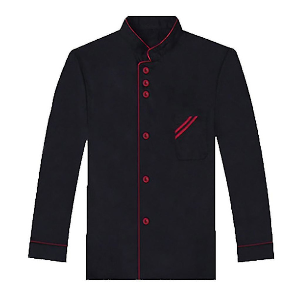 Unisex kort långärmad kockjacka kappa Hotell kök Service Uniform Workwear(haoyi) A Black and Red L Short Sleeve