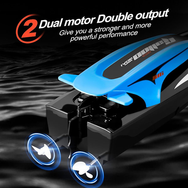 Kauko-ohjattava vene, 2.4G 20km/h nopea vedenpitävä kauko-ohjattava pikavene LED-valoilla Dua Blue 2 Battery