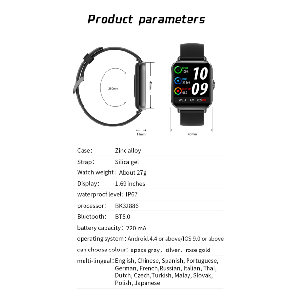 2022 populära L21 Bluetooth call smart watch 1,69 färgskärm röstassistent watch