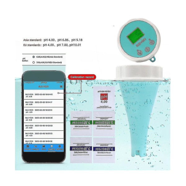 6 in 1 vedenlaadun ilmaisin Ph Ec Tds Orp lämpötila kloori sovellus näyttö uima-allas Bluetooth -n3122