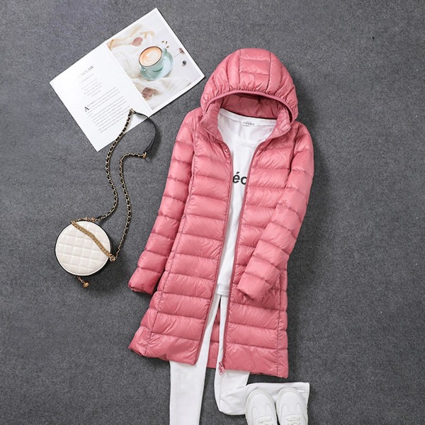 Kvinnor Vinterdunjacka Lång Slim Fit Varmjacka med huva Lämplig för vänners samlingskläder Pink 4XL