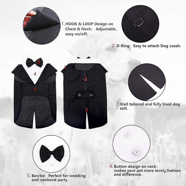 Koiran Frakki ja Bandana Setti, Koiran Frakki Hääjuhliin, Koiran Prinssi Hää Solmiopaita Muodollinen Koiran Hääpuku Suurille ja Keskikokoisille Koirien Kulta Black Medium