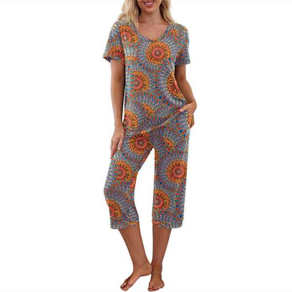 Dampyjamas 2 delar Sovkläder kortärmad Tee & capribyxor Grey XL