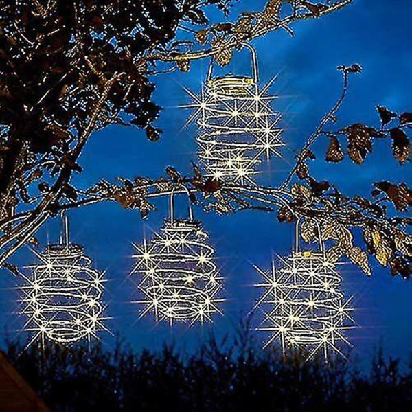 Solcells spiralformade lampor LED hängande bikupa lampor trädgård utomhus uteplats dekor 4pcs silver