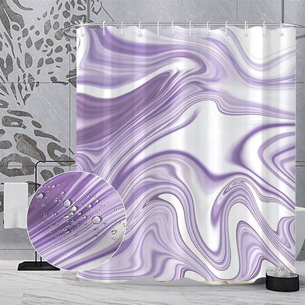 Marmor badrum duschdraperi lila guld tyg duschdraperier med krokar akvarell abstrakt duschdraperi foder 72x72 tum Light Purple 72x72 inch