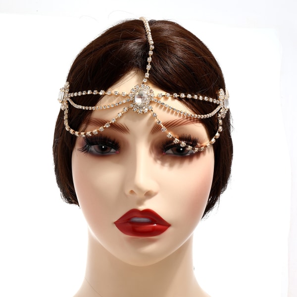 Fashion Crystal Head Chain Elegant Multi-Layer Bride bröllopshåraccessoarer Gold
