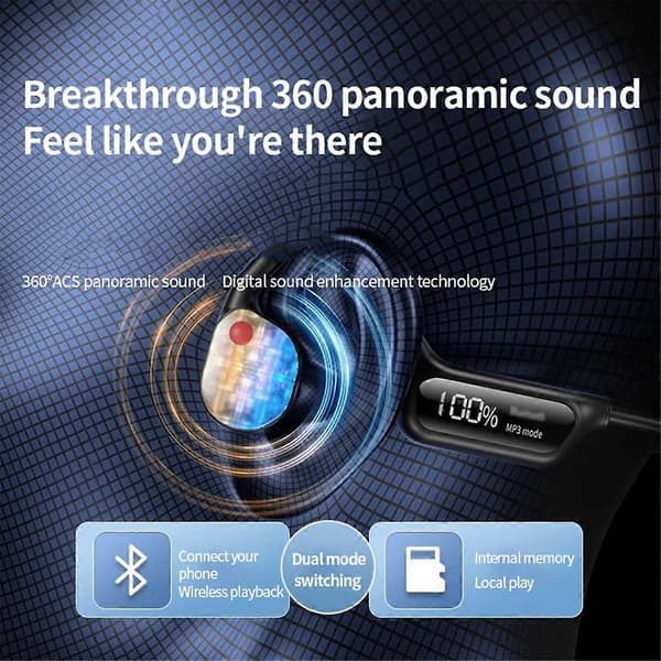 Trådløst Bluetooth 5.3 Bone Conduction Headset Sports Headset Håndfri Øretelefoner - Sort