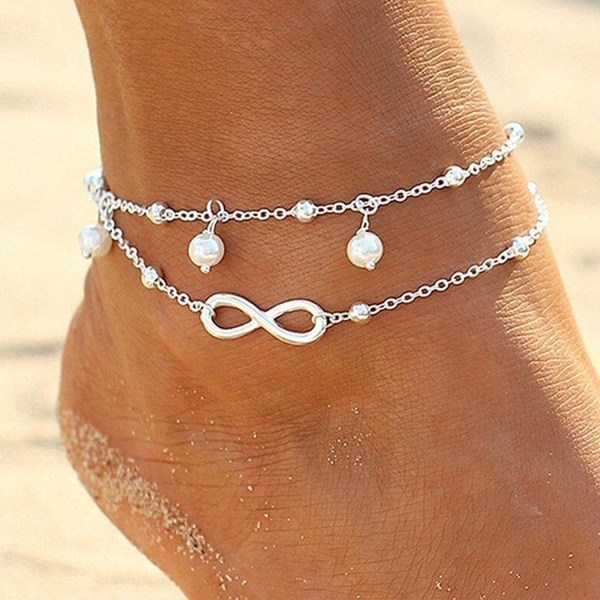 Double Bead Silver Ankels Forever Ankel Armband Beach Beaded F