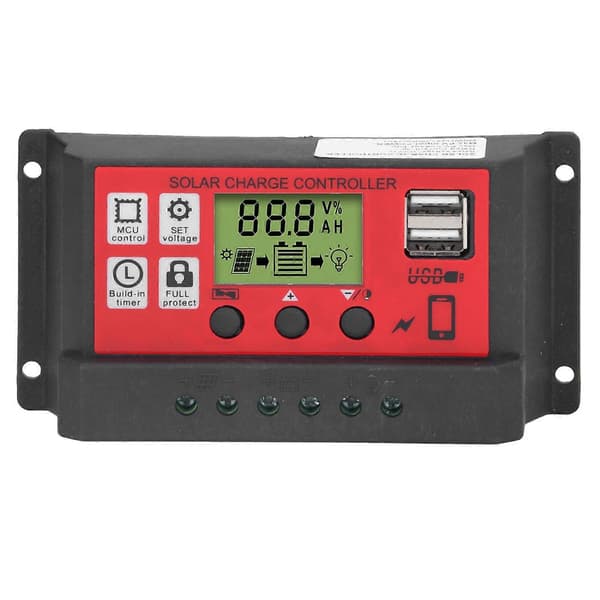Solar ladekontroller Justerbar solcellepanel batteri intelligent regulator med LCD-skjerm 12V 24V30A